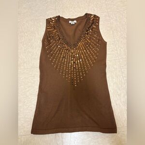 Vintage, Y2K brown tank with sequins and rhinestones